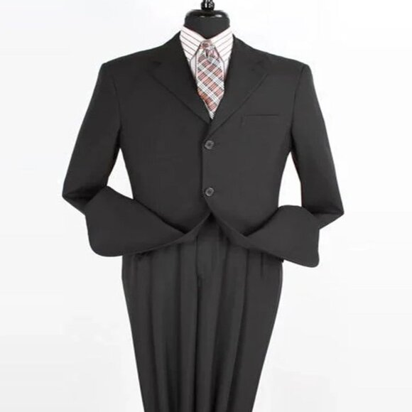 Pleated Suit - Mens Suits With Pleated Pant - Regular Fit Suit - Black Two Piece - Picture 1 of 2